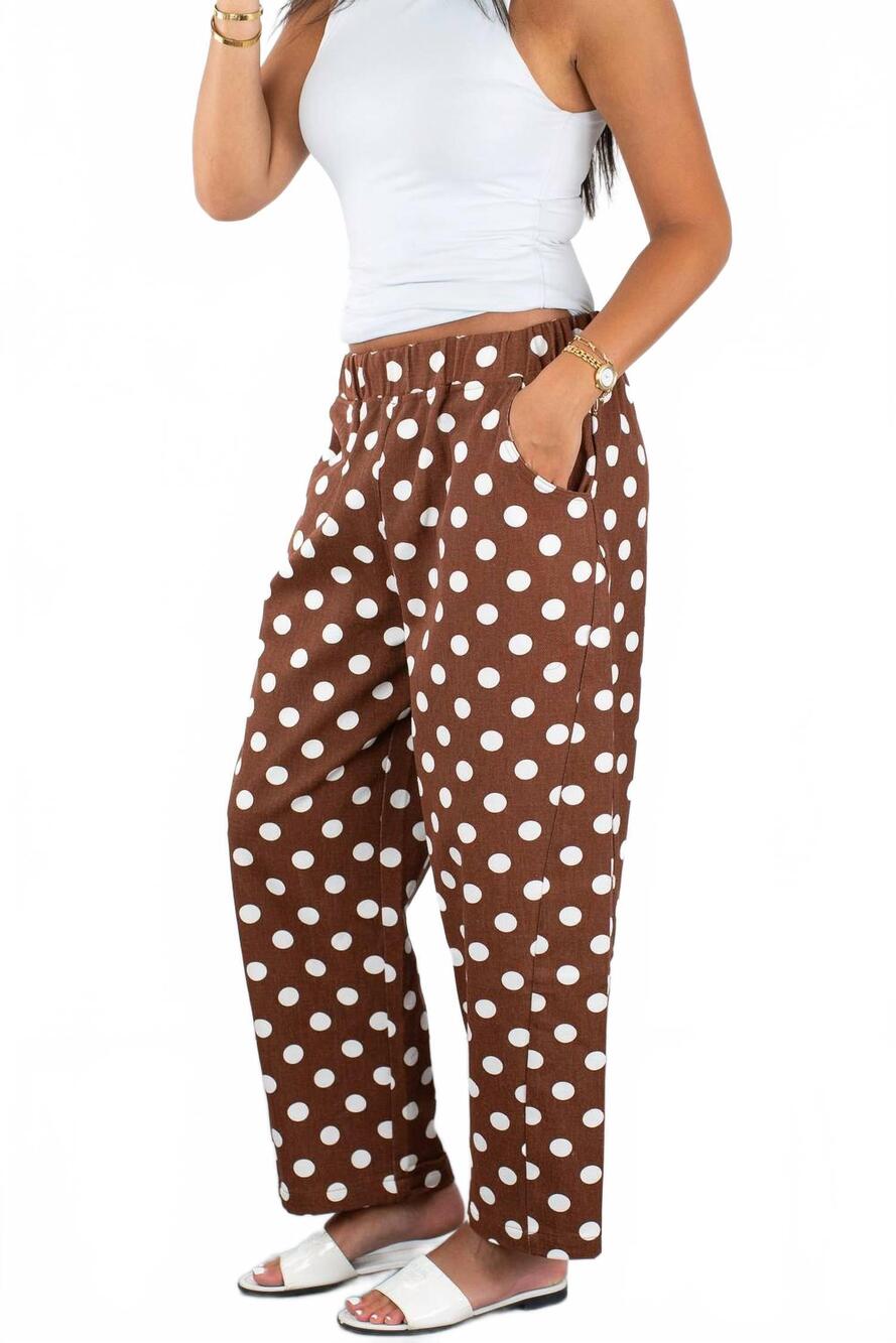 NEW OLIVACEOUS carina polka dot straight-leg pants in brown